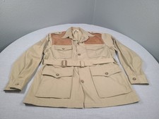 Vintage Woolrich Safari Jacket Mens Large Tan Shooting Field Coat 80s USA Belted picture