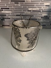 Vtg Ice Bucket Silver Overlay Resist Footed Grape Elegant Glass Ice Thongs picture