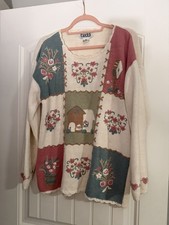 90s Teddi Embroidered Cottage Sweater XL Grandmacore Floral Knit Cardigan Style picture
