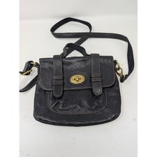 Fossil Long Live Vintage Black Leather Turn Lock Flap Shoulder Crossbody Bag picture