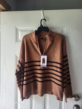 DKNY Women's Quarter-Zip Sweater. Size XXL. Brown / Black. Long Sleeved.  picture