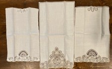 VTG/ATQ~Linen Cutwork~ Applique Lace~ Guest Hand Towel & 2 Finger Tip Towels Set picture