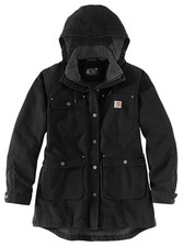 Carhartt NWT Women’s Black Washed Duck Coat Loose Fit Heavy Warm Size Large picture