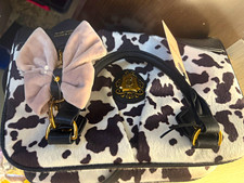 Juicy Couture Black/White Cow Print Satchel Top Handle Zip Bow Charm Gold picture