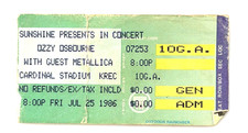 1986 Ozzy Osbourne Metallica Louisville Concert Ticket Stub Sin Lightning 7/25 picture