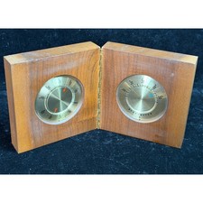 Vintage Wood Folding Desk Weather Station: Thermometer, Hygrometer, Mid Century picture