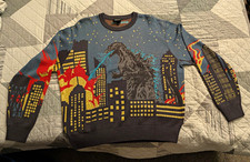 Teddy Fresh x Godzilla Men’s Knit Crewneck Pullover Sweater Graphic Print L picture