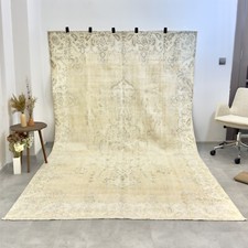 7x11 Antique Faded Turkish Rug, Oushak Area, Handmade Wool Area Rug, Beige Ecru picture
