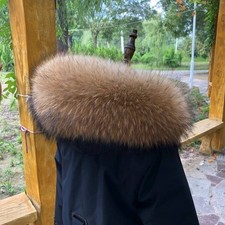 Unisex Real Real Raccoon Fur Collar Scarf Warm Hood Trim For Jacket Coat Collar picture