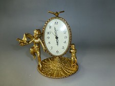 Rare Vintage German Gold Gilt Dove & Cherubim Mantel Alarm Clock (Watch Video) picture