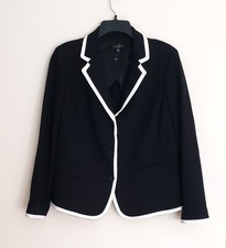 New Talbots Women 14W Petite Black White Trim Jacket Blazer Stretch Pockets picture