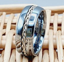 Unique Men's Engagement Ring Signet Braided Tungsten Wedding Band Tungsten Ring picture