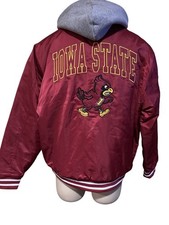 NEW Iowa State Cyclones Hoodie Maroon Sateen Full Zip Puffer Jacket Men's L picture