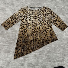 Chico's Travelers Shirt Womens 2 Brown Leopard 3/4 Sleeve Asymmetrical Tunic Top picture