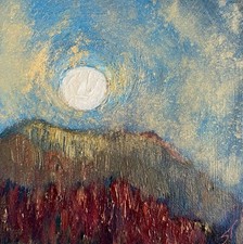 Silvia Trujillo Art original impasto oil gold dust cosmos moon mountain night picture