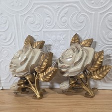 Vintage Pair Homco 1970's Hollywood Regency Style Rose Plaques  6