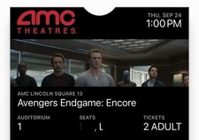 Avengers Endgame Encore Lincoln Square Dolby Thurs September 24th 1 Pm (2 Tix) picture