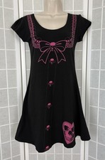 Kreepsville 666 Black Pastel Goth Skulls Bow Dress Medium Short Sleeve Halloween picture