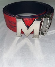 MCM Men’s Reversible Adjustable Dress Belt Size 44 Red/Blue Silver M Buckle picture