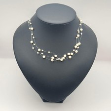 TASAKI 18K White Pearl 3-Row Wire Necklace 3-5.2mm 40cm 6.8g Triple Strand w/Box picture