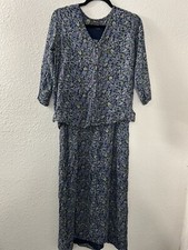 Vintage ZASHI Blue Floral Fairy Grunge 2 Pc Boho Tank Dress Maxi Top Set Size S picture