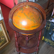 Antique Style Rotating Floor Bar Globe Wood & Metal Stand, Freestanding Base picture