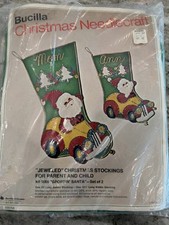 Vintage Bucilla Jeweled Christmas Stockings Santa  & Car Kit 1866 Jumbo & Small picture