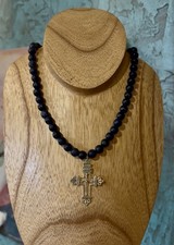 Vintage Navajo Michael Thompson Unsigned 925 Cross on Beaded Sodalite Necklace picture