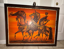 Vintage 1960s Mid Century Modern Wisnom Horses Drip Oil Painting Vanguard Studio picture
