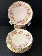Elite Works  Limoges France 1900-1920 Gold Edge Floral Plates 7” Set Of 8 picture