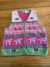 Vintage Hartstrings Sweater Vest Girls 7/8 Dogs Dalmations Pink Floral picture