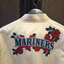 MLB Seattle Mariners Rose Satin Bomber Jacket By  Pro Standard, Ivory Size M picture