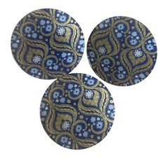 3 Fragonard Perfumeur Glass Plate Dish Blue Gold France Lot ASSIETTES DESSERT picture