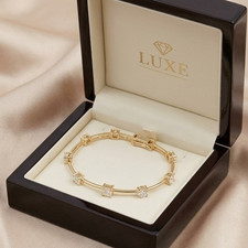 5ct Multi-cut Certified Moissanite Bar Link Silver Made Bracelet 14k Gold Plated picture