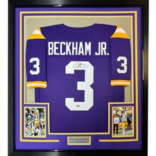 Framed Autographed/Signed Odell Beckham Jr. 35x39 Purple Jersey JSA COA picture