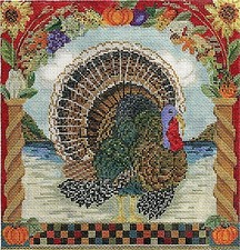 Needlepoint Handpainted Kelly Clark Handsome Tom Turkey w/ Stitch Guide picture