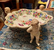 Reticuled Cherub Porcelain Bowl Signed Dresden picture