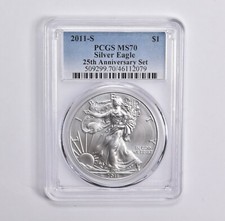 2011-S SILVER EAGLE 25th ANNIVERSARY SET MS70 PCGS Blue Label picture