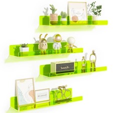 Acrylic Wall Display Shelves 15in Organizer, Clear Fluorescent Green, 4-Pack picture