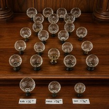 Qty 23 VTG 1930’s Faceted Glass Crystal Drawer Pulls Brass Cabinet Knobs 3 Sizes picture