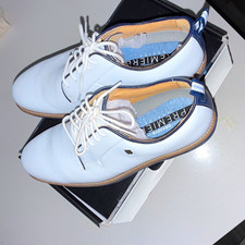 FootJoy DryJoys Premiere Spiked Golf Shoes White/Blue Leather 10.5 M 54396 picture