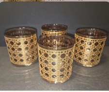 Culver Valencia 22K Gold Green Lowball Rocks Glasses Vintage 1960s Set of 4 picture