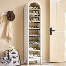 71 Tall Arched Shoe Storage 8 Tier 16 Pair Wood Rack Adj Shelves Antique White picture