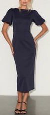 Lulus Simply Beloved Navy Blue Puff Sleeve Bodycon Midi Dress Blue Size XS NWOT picture