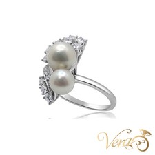 18K WG Vintage Ring 1.20 ct NAT & Pearl, Size 7.5, 8.7g picture