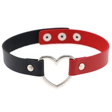 Leather Heart Choker Collar Punk Goth Adjustable Rivet Necklace Love O-Ring picture