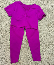 Women’s Purple 2-Piece Leggings Set V-Neck Short Sleeve Top Size XL picture