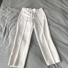 Theory Women’s Slim Straight Cropped Crepe Pants Flat Front Pockets White picture