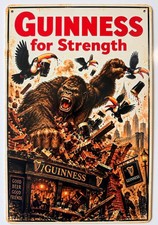 Guinness Beer Metal Sign - Guinness For Strength Retro Vintage King Kong picture