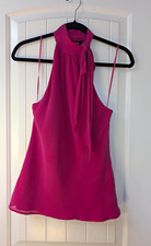 Express Design Studio Womens S 100% Silk Fuchsia Pink Halter Tie Neck Blouse picture